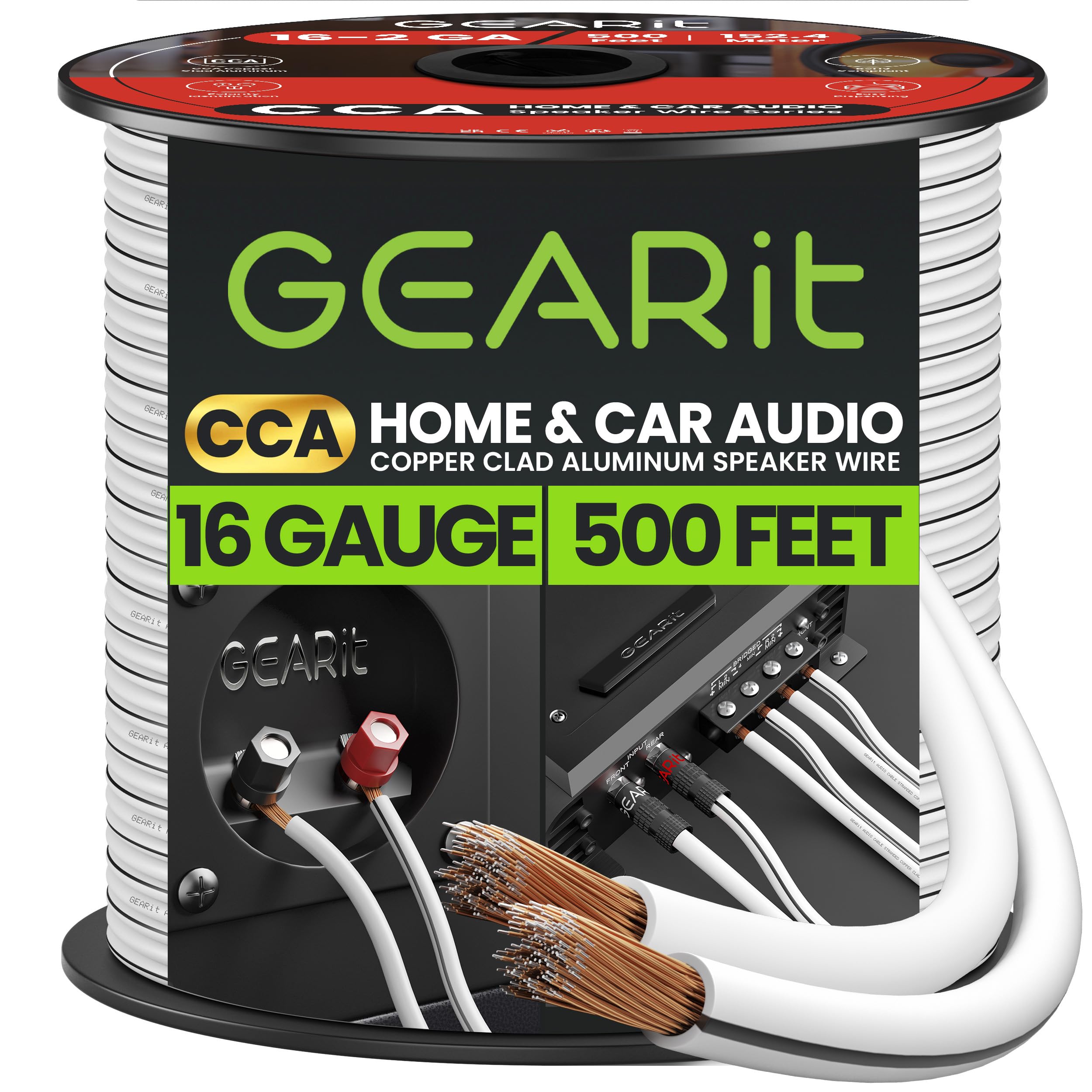 16AWG Speaker Wire, GearIT Pro Series 16 Gauge Speaker Wire Cable (500 Feet / 152.4 Meters) Great Use for Home Theater Speakers and Car Speakers, White