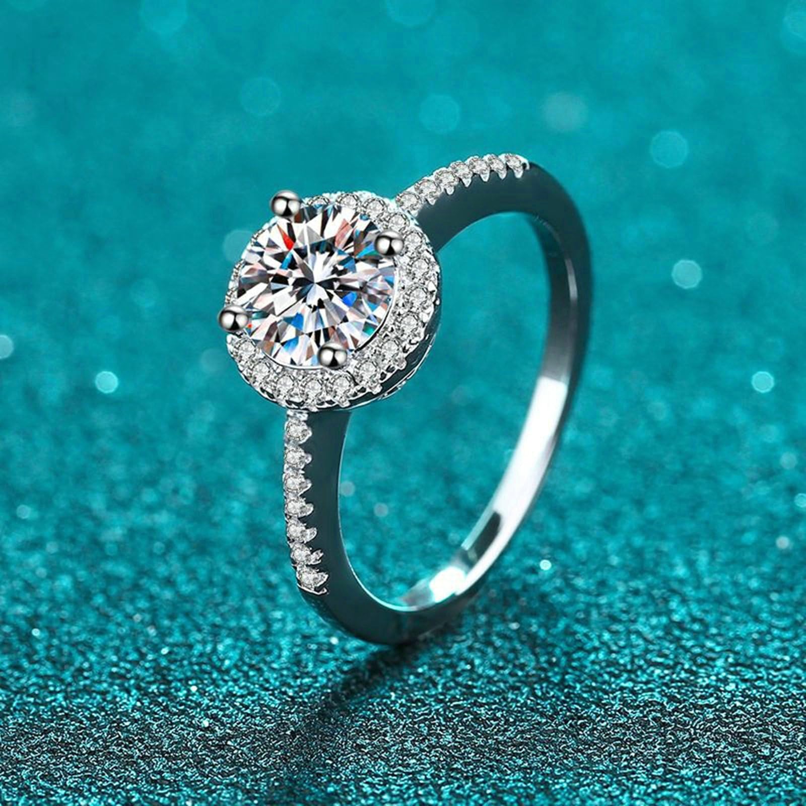 Anillo de compromiso para mujer, oro blanco de 14/18 quilates, anillo de 0,5 quilates con diamantes cultivados en laboratorio para mujer