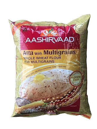Aashirvaad Atta with Multigrains, Whole Wheat Flour with Multigrains, Wheat, Soya, Chick Pea, Maize, Psyllium Husk, Enduring Value, Product of India 4lb
