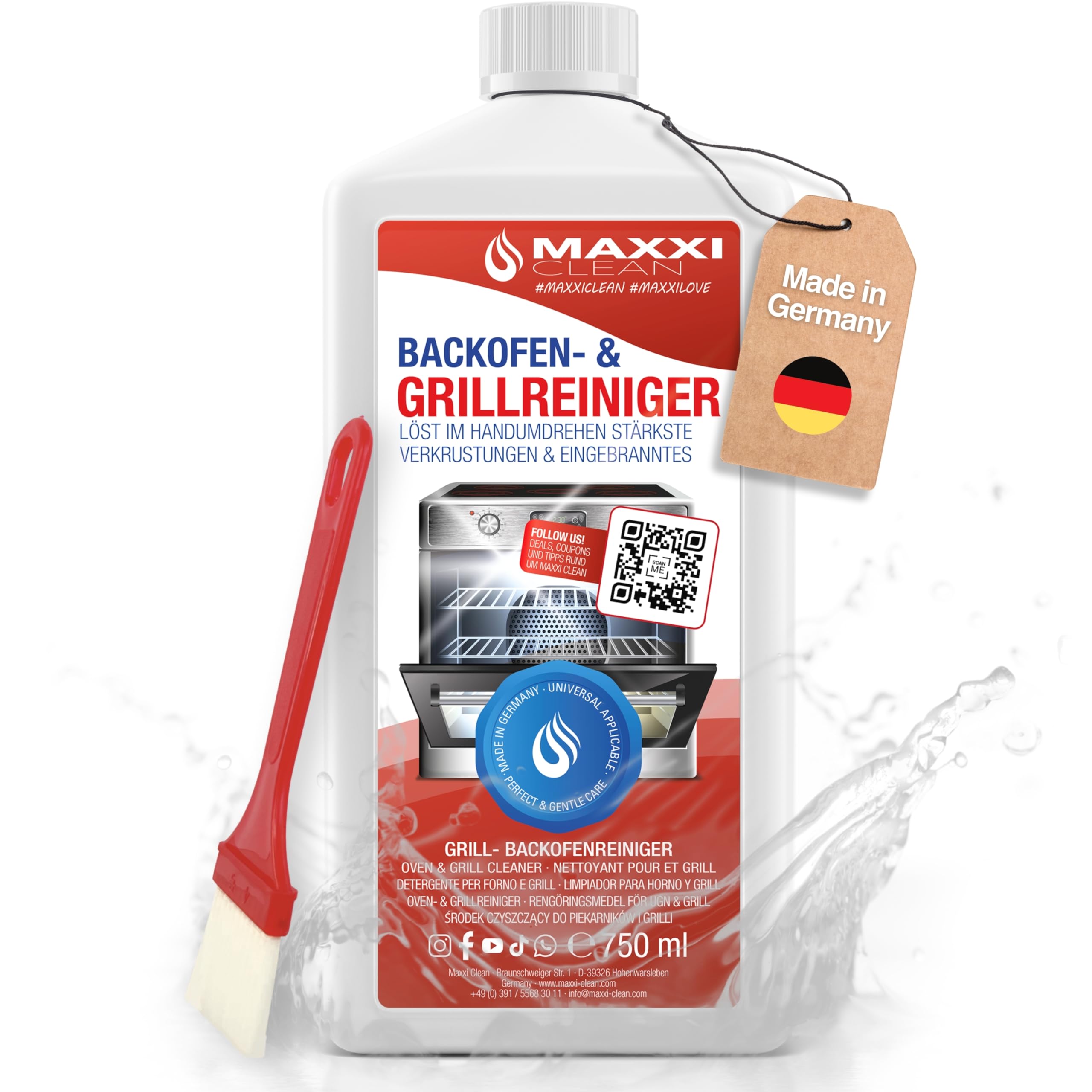 Maxxi Clean | Kit di pulizia per forno e grill | 750 ml di gel con 1 pennello | detergente e sgrassatore extra potente per forno, piano cottura e grill | scioglie le incrostazioni