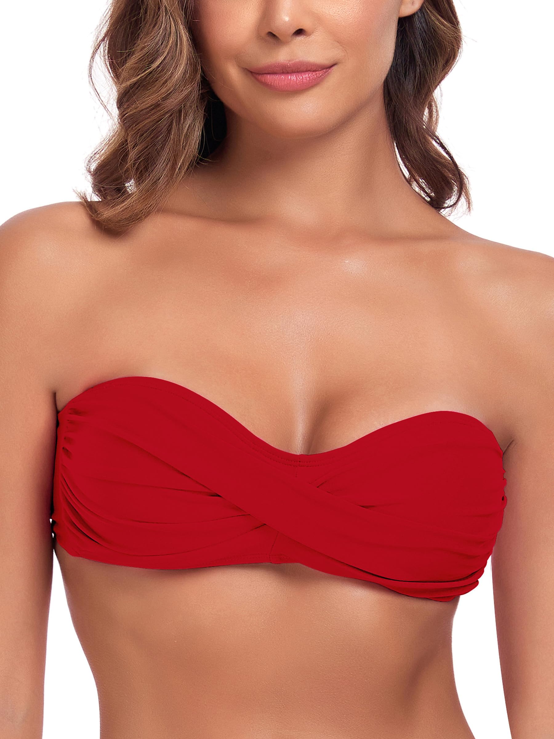 Ocean Blues Women's Red Strapless Swimsuits for Women Bandeau Bikini Top Tie Back Halter Bathing Suit Top Suit Top Size Medium