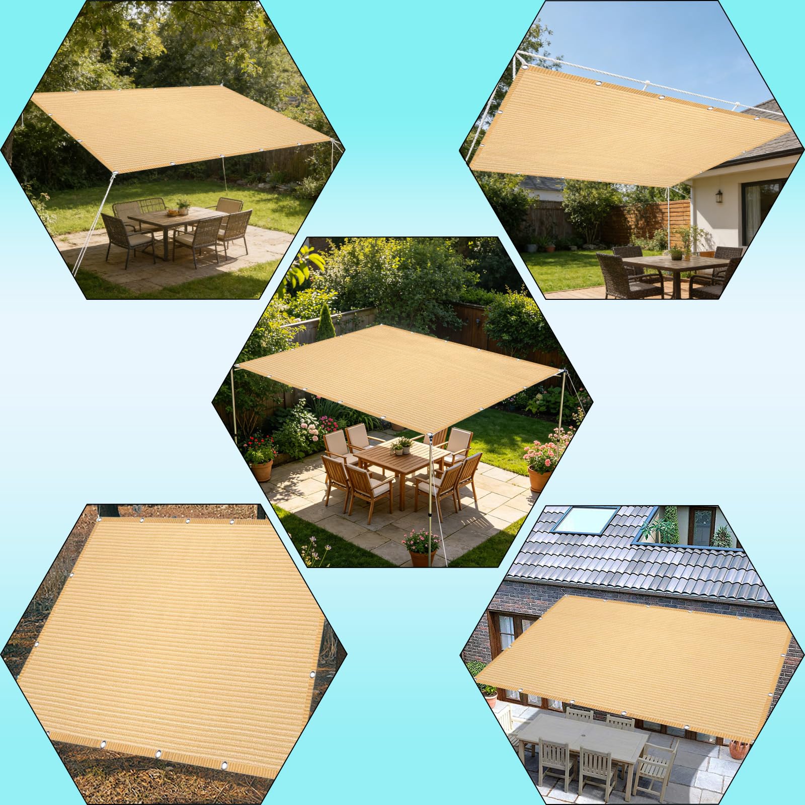 Vela Ombreggiante 1.5 x 3.5 m in Tessuto Hdpe, Permeabile All'Aria e All'Acqua, Telo Ombreggiante Occhiellato Tenda da Sole per Esterno per Giardino Pergola, Color Crema