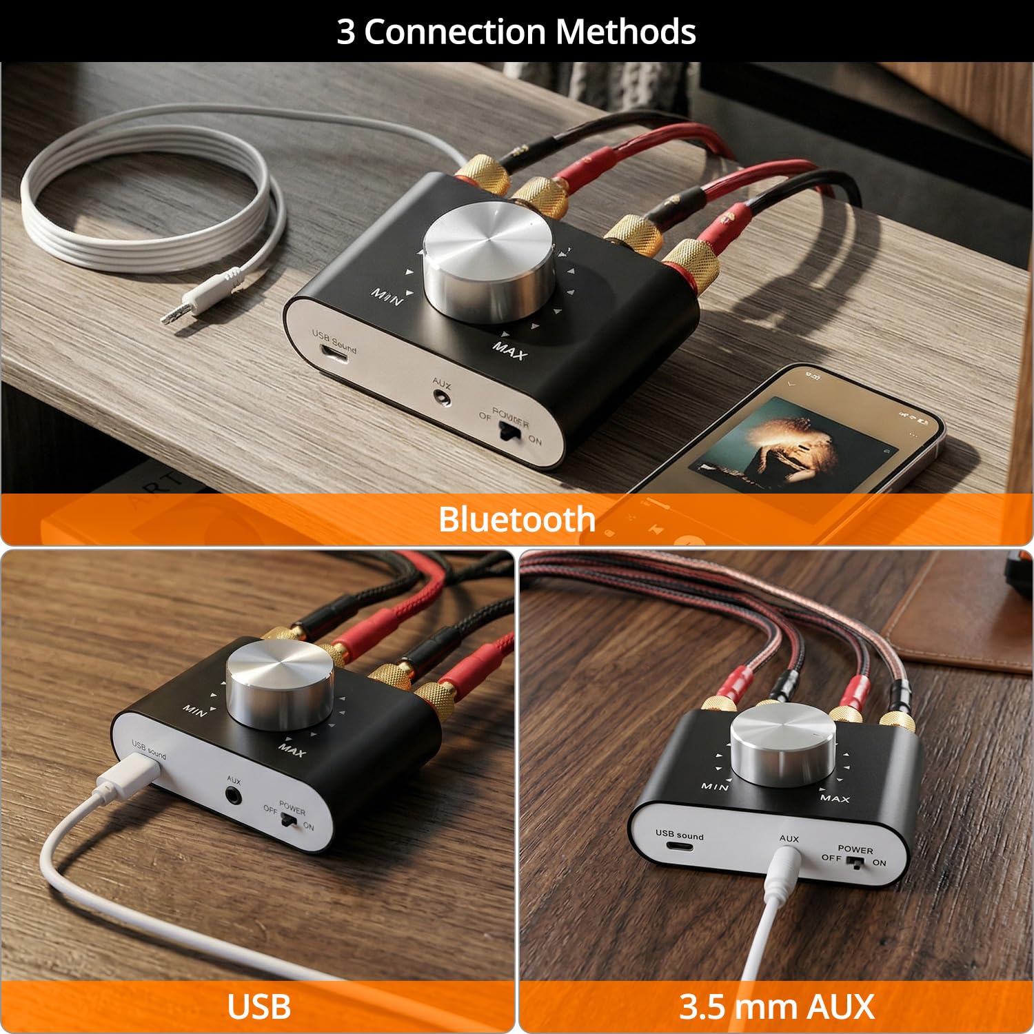 QWORK® Mini Amplificateur sans Fil, Amplificateur Stéréo HiFi 50 W × 2, pour Haut-parleurs