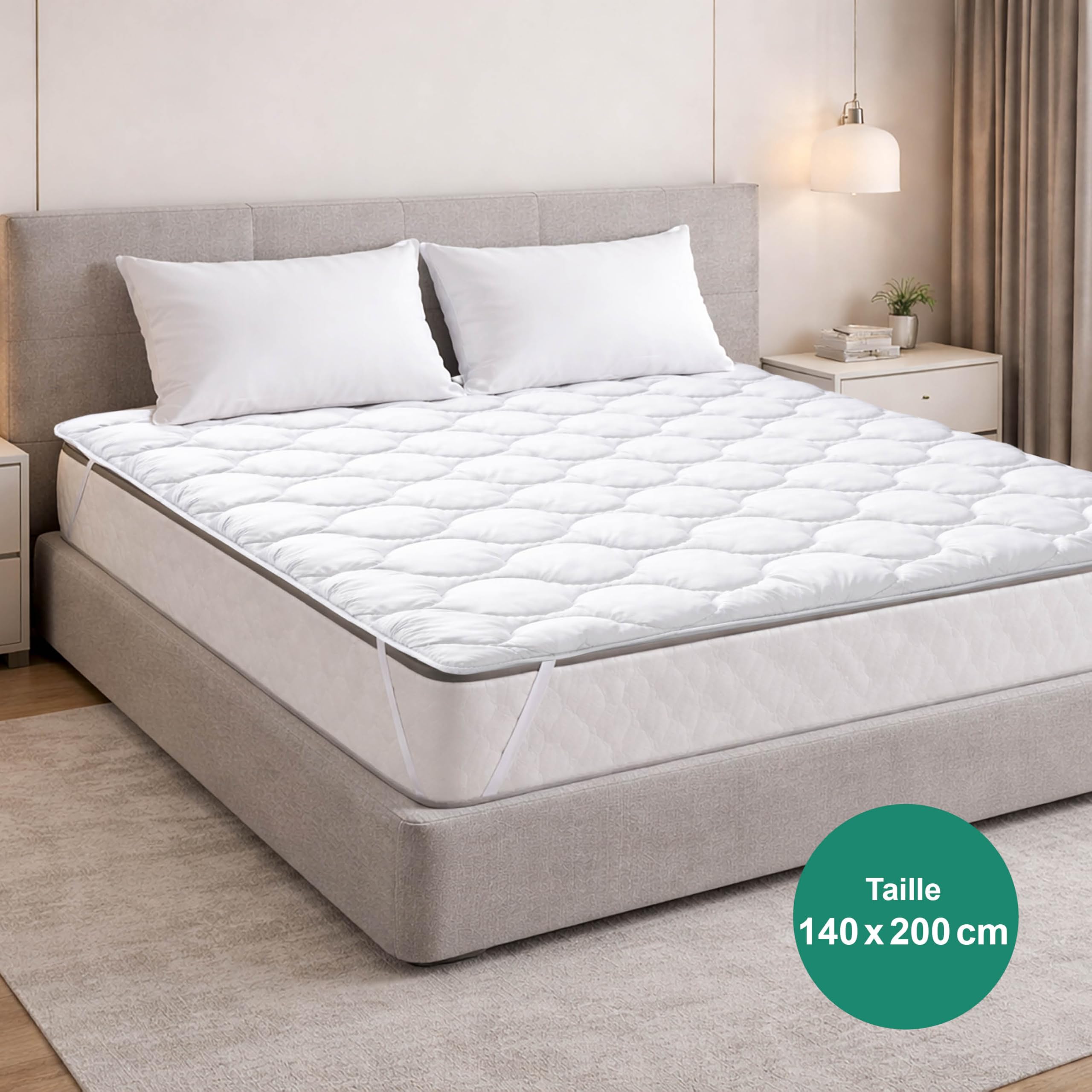 KNERST® Protège-Matelas Matelassé 140x200 – Alèse Respirante – Lavable Jusqu’à 95°C – Surmatelas Doux avec 4 Élastiques – Certifié Ökotex – Protection Matelas