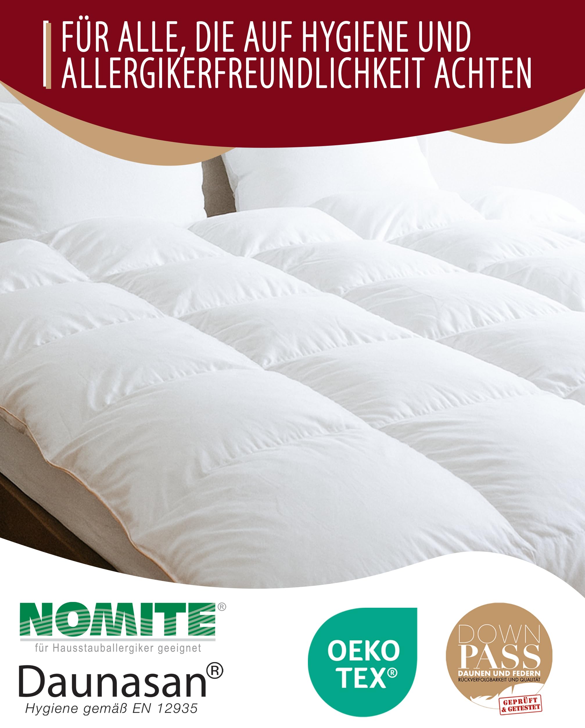 Feder Bettdecke 135 x 200 cm - Ganzjahresdecke 135x200 - Daunendecke mit Federn & Daunen - Kassettendecke ideal für das ganze Jahr - Decke - Federbettdecke