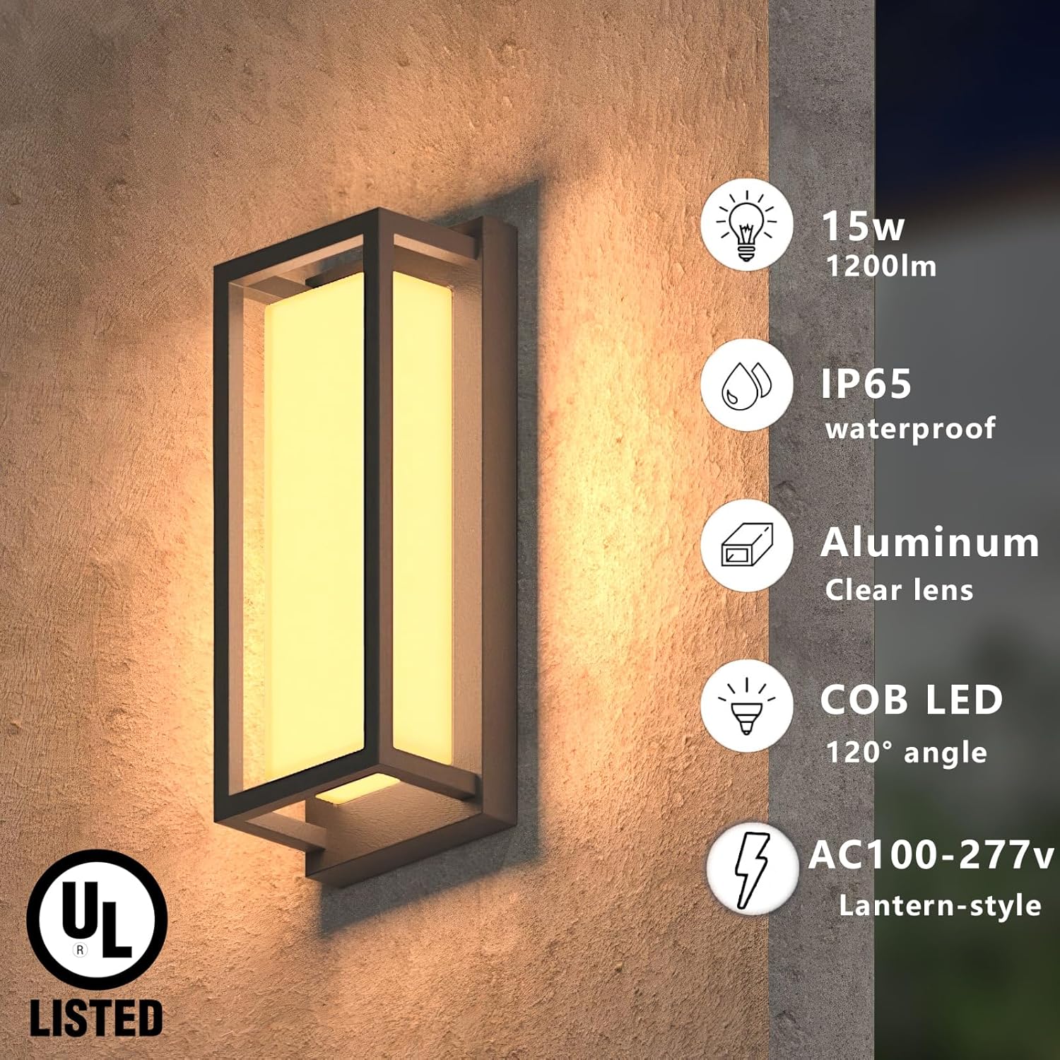 Dimmable LED Outdoor Wall Sconce, Modern Porch Lights 2700K 3000K 3500K 4000K 5000K 5 Colors Changeable,1400 Lumens Exterior Up Down Outdoor Wall Lights for House,Garage Door 2 Pack