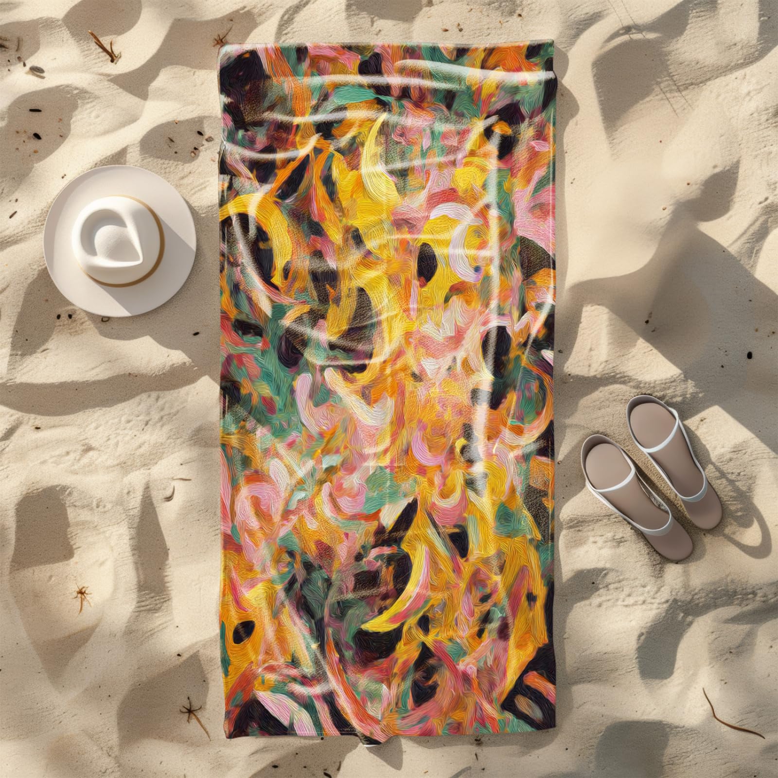 Telo Mare Microfibra 210x230 Giallo Rosa Astratto Telo Spiaggia Grande Antisabbia,XXL Asciugamano Mare, Asciugatura Rapida, Stuoia Spiaggia Leggero E Portatile