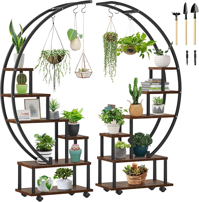 Seeutek 2 pcs 6 Tier Tall Metal Indoor Plant Stands with