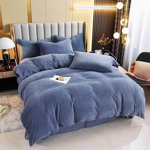 Miniatura 9 de LweiPsqLin Juego de funda de edredón de terciopelo tamaño Queen, funda de edredón de franela sólida, 3 piezas, ultra suave, con cierre de cremallera