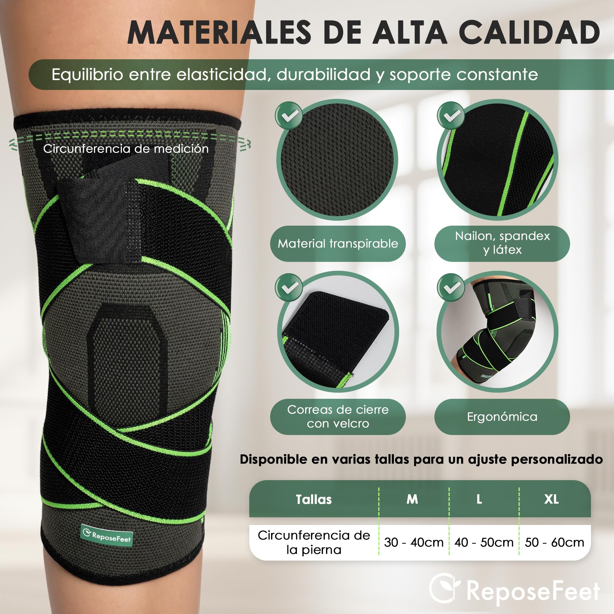 ReposeFeet Rodillera Menisco y Ligamentos – Compresión Estabilizadora Ajustable – Ideal para Deporte, Trabajo y Recuperación – Hombre y Mujer (L) — view 5