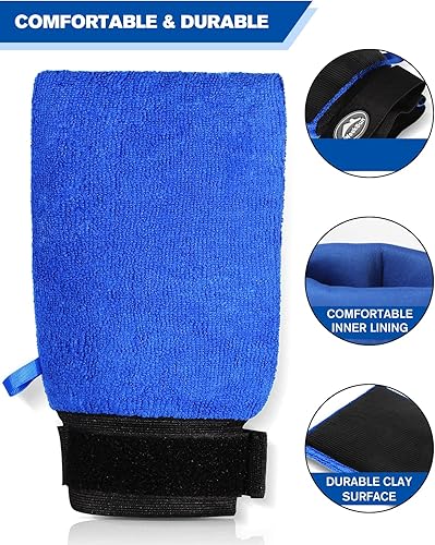 Miniatura 9 de WEEKSUN - Paquete de 2 manoplas de arcilla, guantes de arcilla para detalles de automóvil con correa elástica Veicer0, manoplas de arcilla para