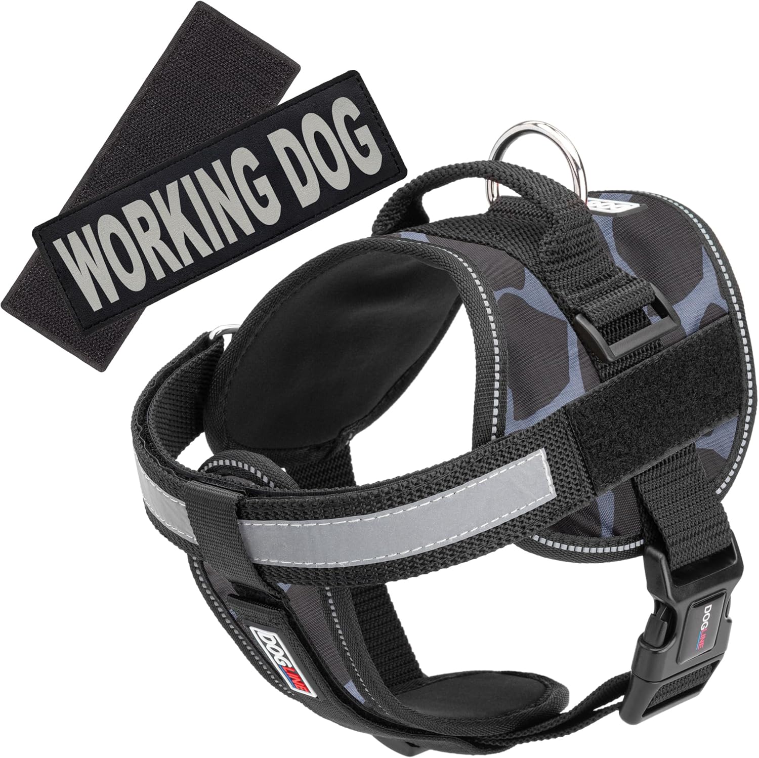 Dogline Unimax Dog Harness Vest with Working Dog Patches Reflective No-Pull, Adjustable Straps, Breathable Neoprene for Medical, Service, Identification and Training Dogs Girth 18 to 25" Giraffe Gray