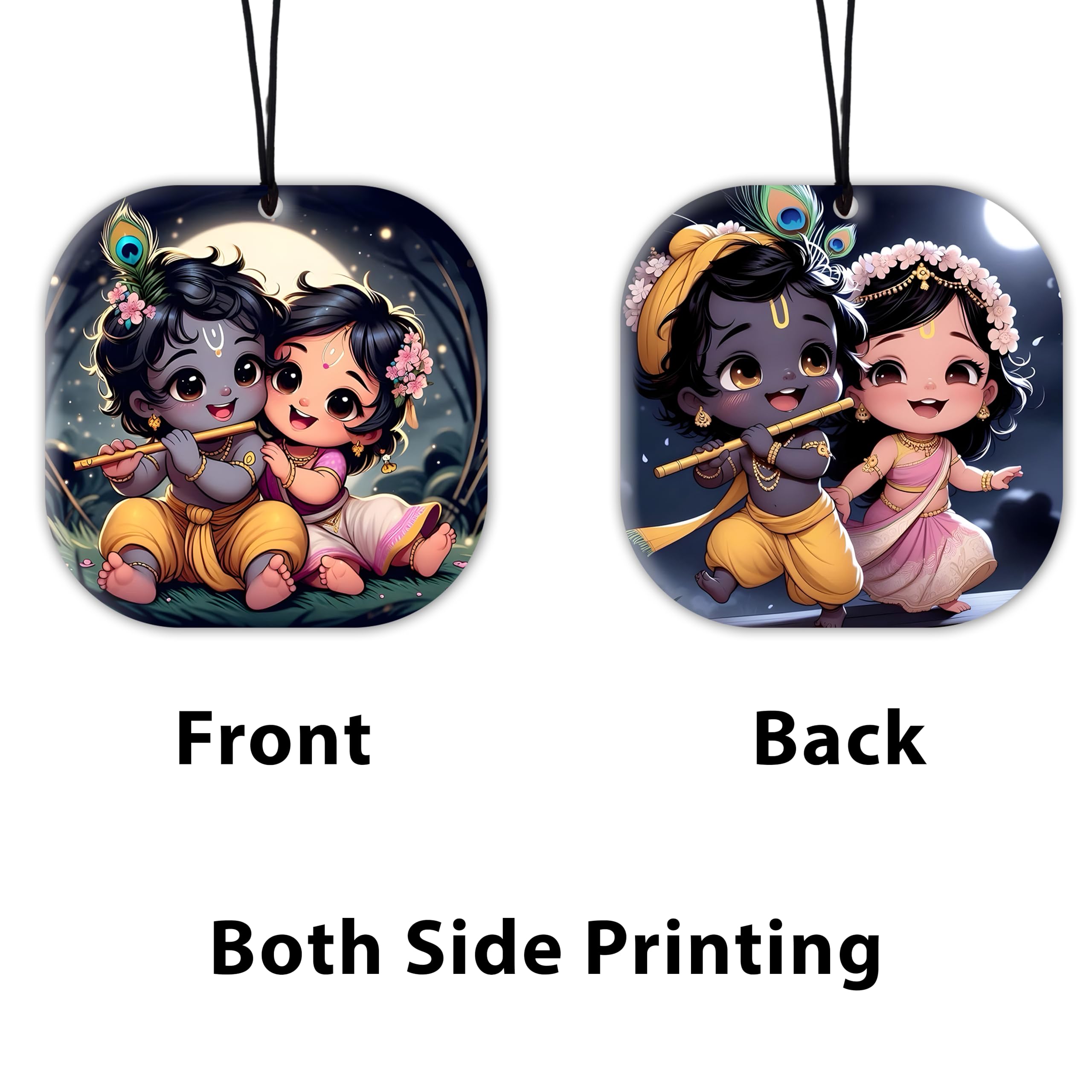 DECOCRU Little Radha Krishna Car Hanging | Acrylic Car Hanging | Baby Radha Krishna Hanging Gift | Printed Car Accessory | Car Dashboard Hanging Gift | Rectangular Circle Shape (2.5 Inch x 2.5 Inch) 1