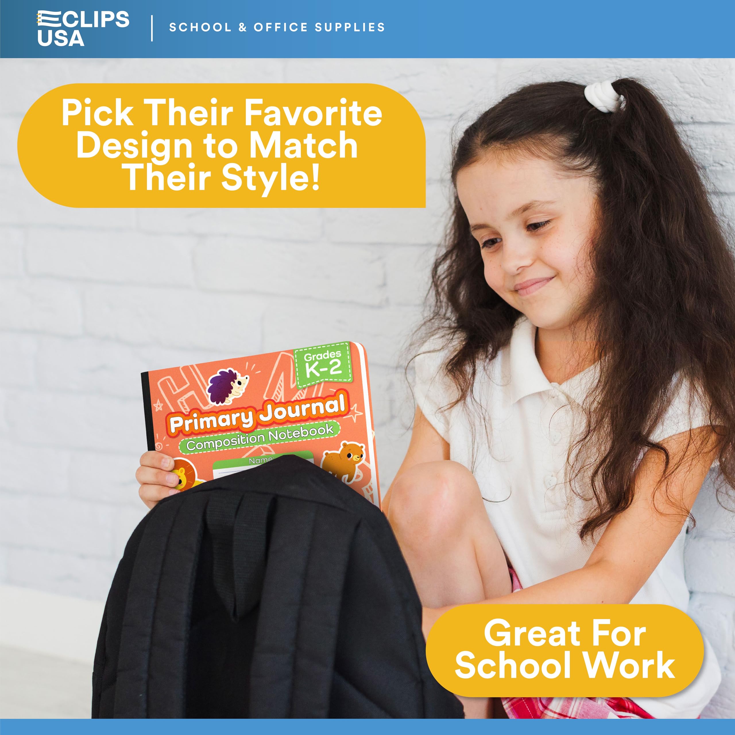 E-CLIPS USA Quaderno per composizione primaria K-2, a righe, per scrittura primaria, per bambini, 100 fogli, 200 pagine, 19 x 24,8 cm, confezione da 48 pezzi, assortiti