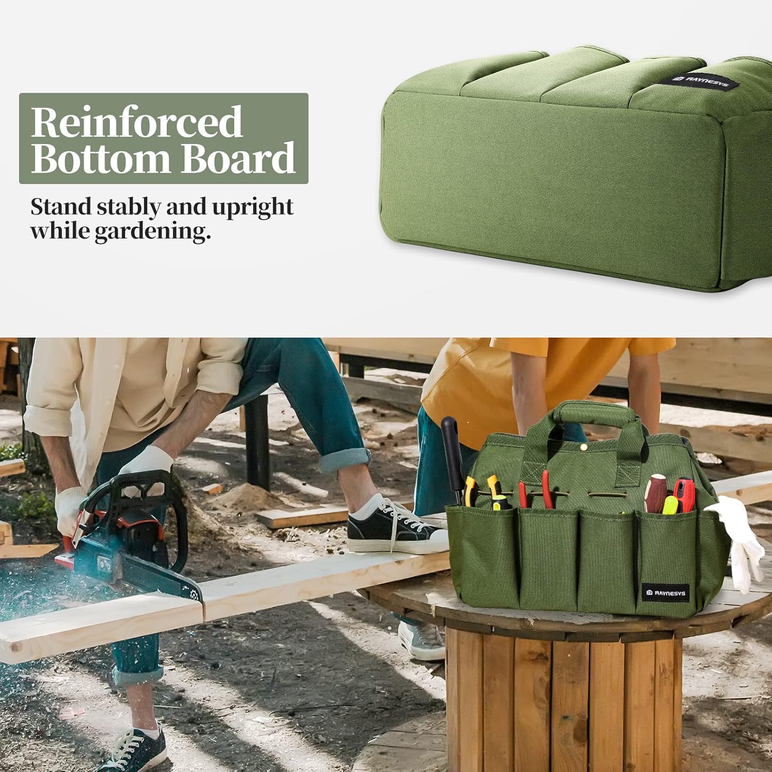 Garden Tote Bag, Gardening Tool Bag Organizer with Pockets & Handle, 900D Heavy Duty Garden Storage Bag with Long Adjustable Shoulder Strap for Tools, Green - Image 4