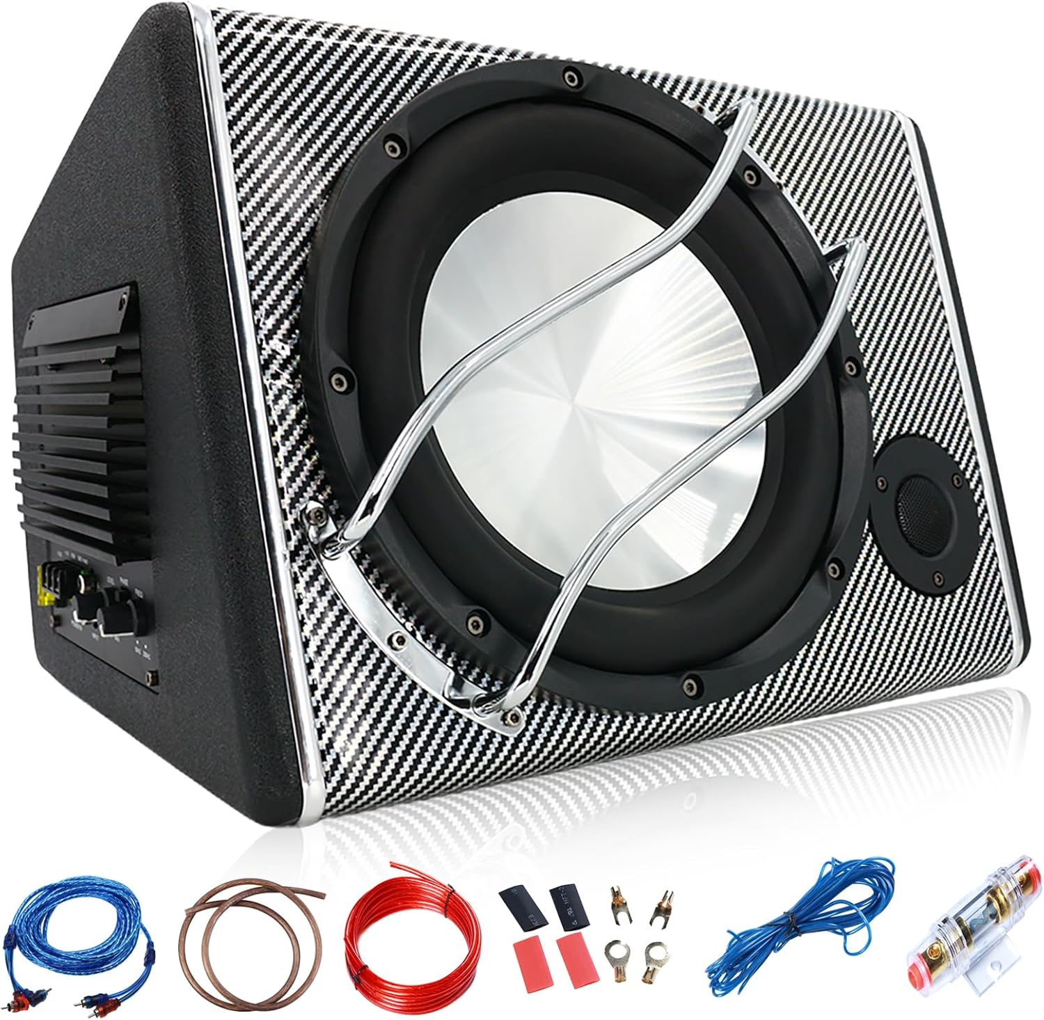 3800W 10" Car Subwoofer with Audio Cable - High Power Bass System for Car Audio Upgrade, Adjustable Bass Boost, Compact Design for Trunk Installation