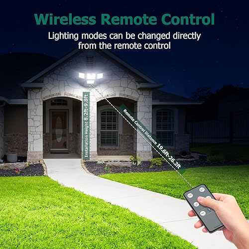 Miniatura 8 de Luces solares de 4500 lm para exteriores, 4 cabezales ajustables, luces con sensor de movimiento, 3 modos, 6500 K, IP65 impermeables, luces de pared