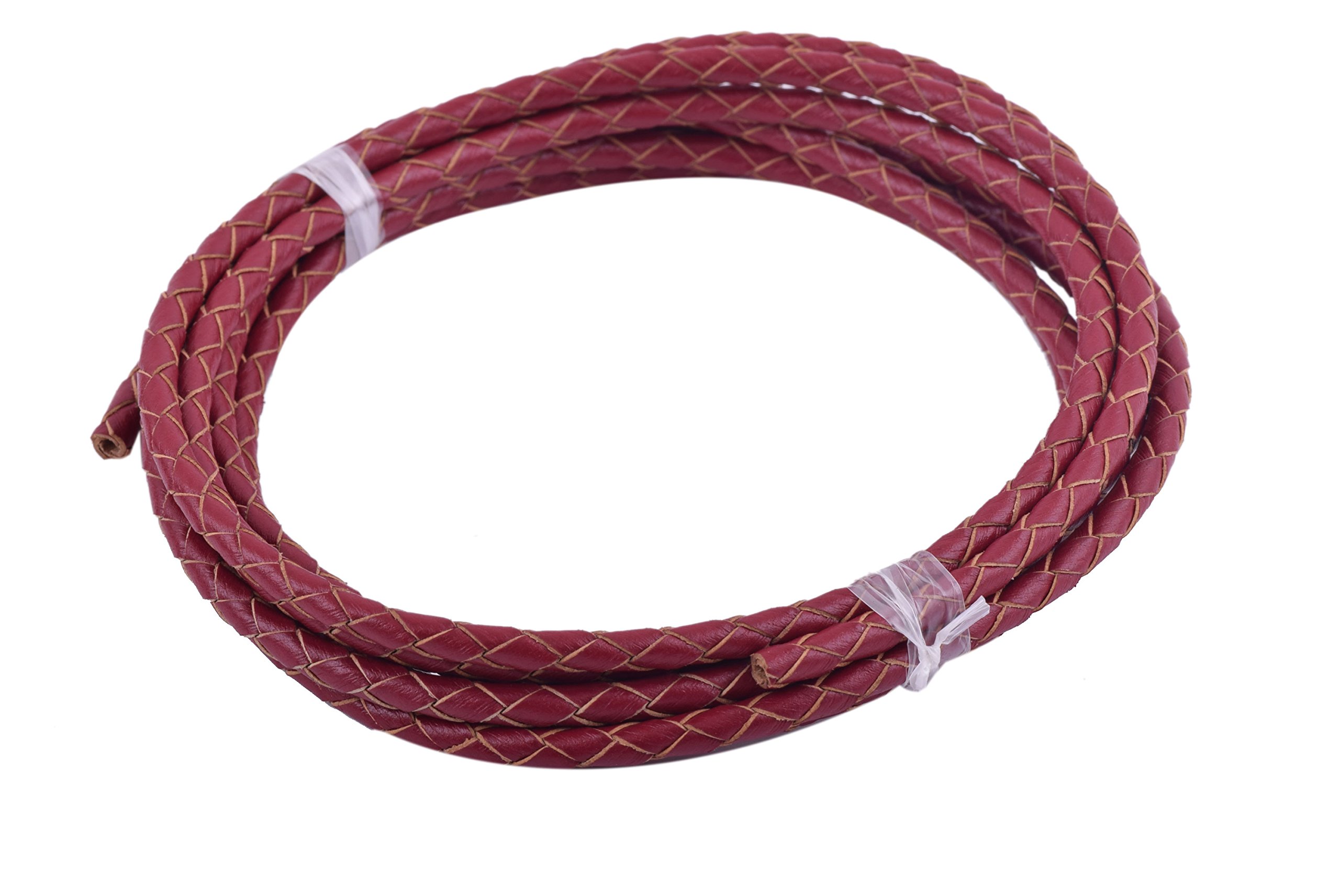 KONMAY 5 Yards 3.0mm Wine Round Geneuine Braided Leather Cord Bolo Leather Cord — image 1