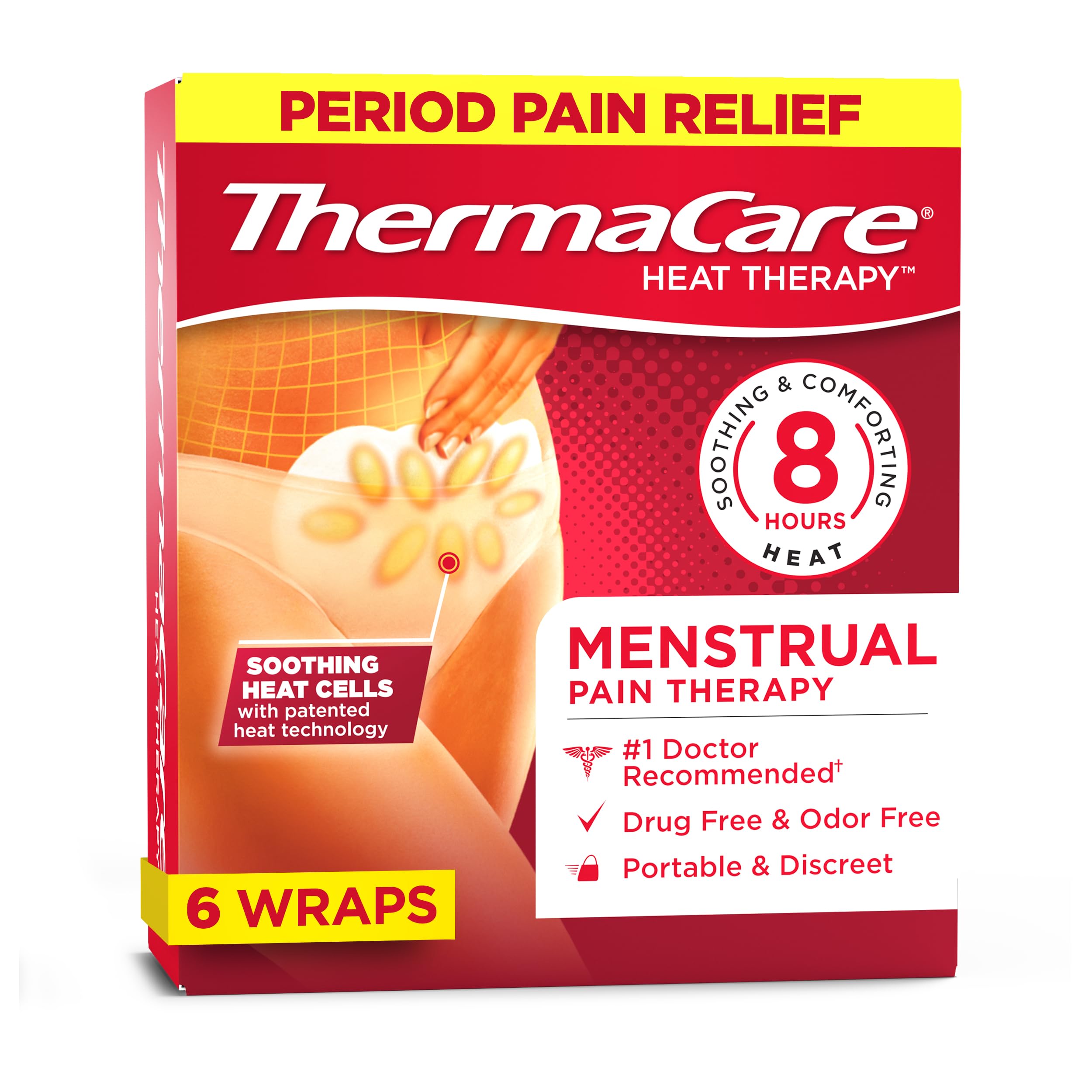 ThermaCarePortable Menstrual Heating Pad, Period Paid Relief Heat Patches for Cramps (6 Count)