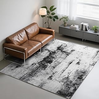 Abstract Area Rug 5x8 Rugs, Machine Washable Rug Non-Slip Low Pile Rug for Living Room, Bedroom, Farmhouse, Dining Room, Grey
