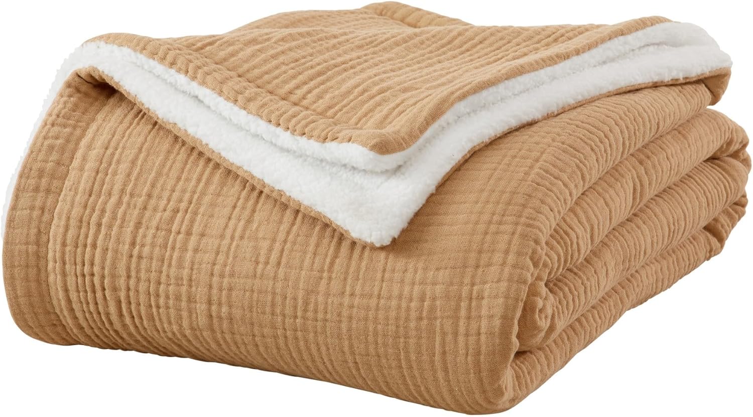 Beige Cotton Muslin Fleece Reversible Throw Blanket