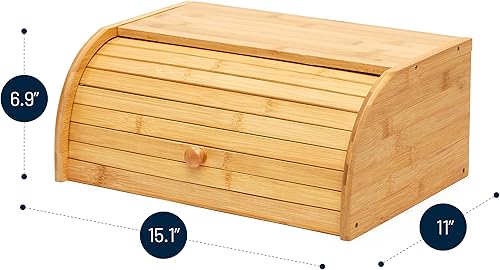 Miniatura 3 de ROYALHOUSE Caja de pan de bambú natural con tapa enrollable para almacenamiento de alimentos de cocina, requiere montaje