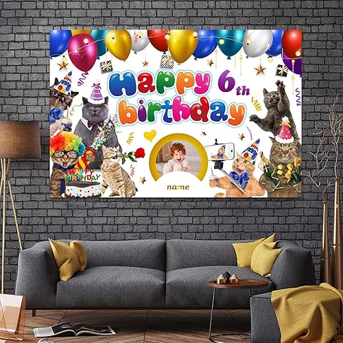 Miniatura 5 de Custom Decoraciones De Cumpleaños De Gato,Personalización Gato Temático Fiesta De Cumpleaños Suministros,Fondo De Bandera De Feliz Cumpleaños Tema