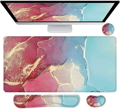 LATEEFAH Alfombrilla grande para mouse y reposamuñecas para teclado, almohadilla de escritorio para teclado y mouse, alfombrilla de mouse extendida