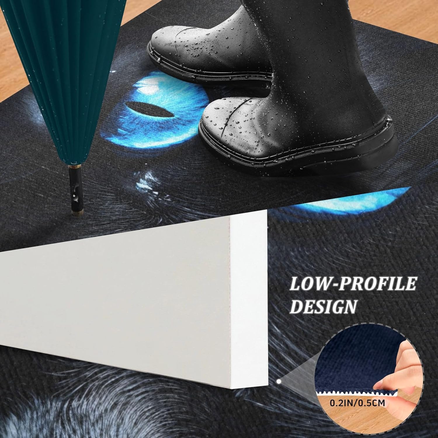 Black Cat Blue Eye Welcome Washable Doormat Front Door Mat Doormat for Outdoor Indoor Entrance Non-Slip Low Profile Floor Mats for Entrance Funny Cute Doormat 20” x 32”