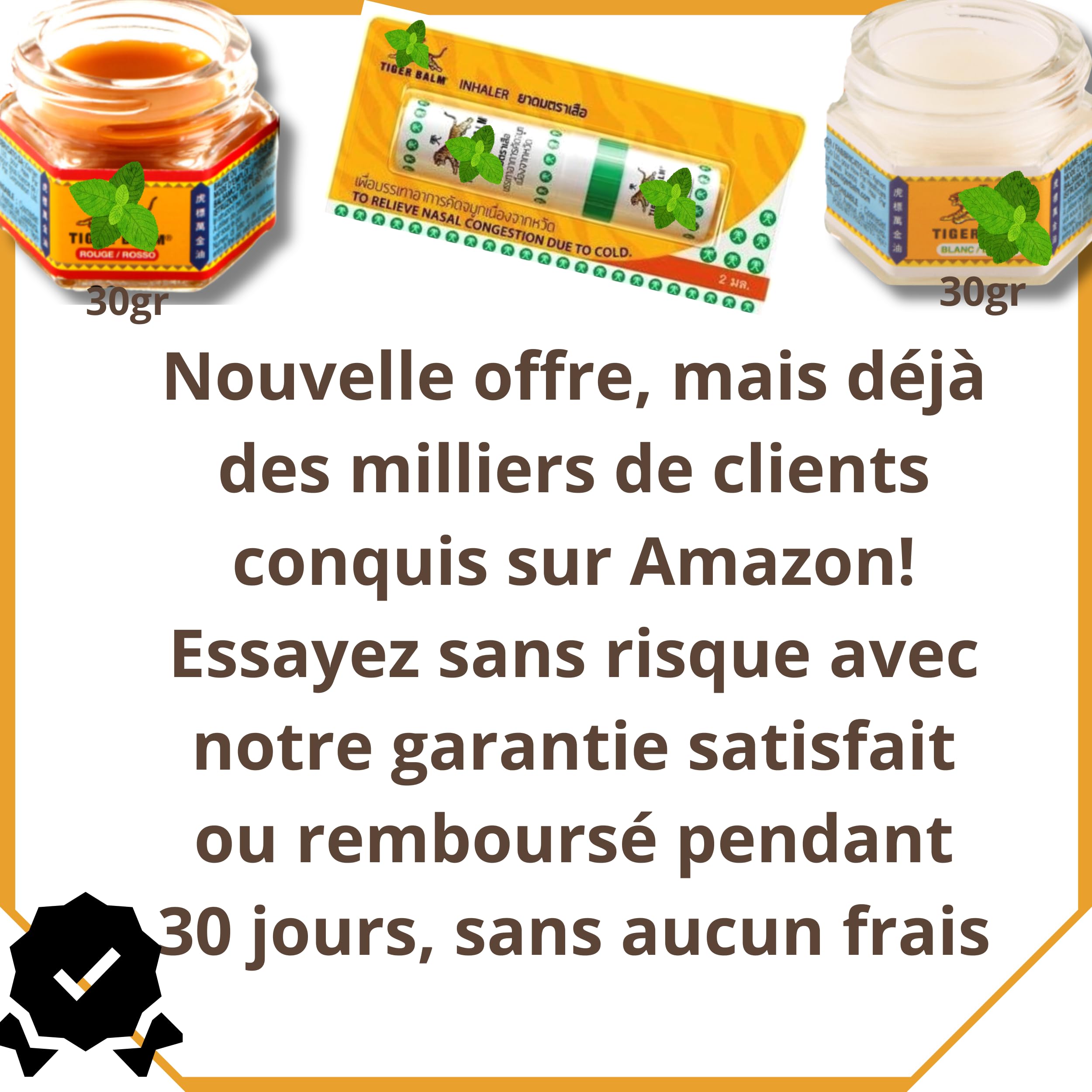 baume chauffant musculaire thailandais Extra Fort Avant et Apres Sport, 100% identique Lot de 03 Produits de 30gr et inhalateur nasal