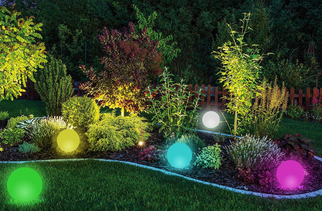 Luminea Home Control WLAN Akku Leuchtkugel: 2er-Set WLAN-Akku-Leuchtkugeln, RGBW-LEDs, App, 576 lm, IP54, Ø 30 cm (Leuchtkugel RGBW, Kugelleuchte außen LED, Ball)