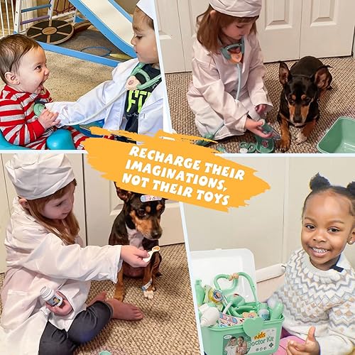 Miniatura 6 de Liberry Kit médico para niños pequeños de 3, 4, 5 años, 30 piezas de juguete médico con estetoscopio, disfraz, juego médico verde, regalo de