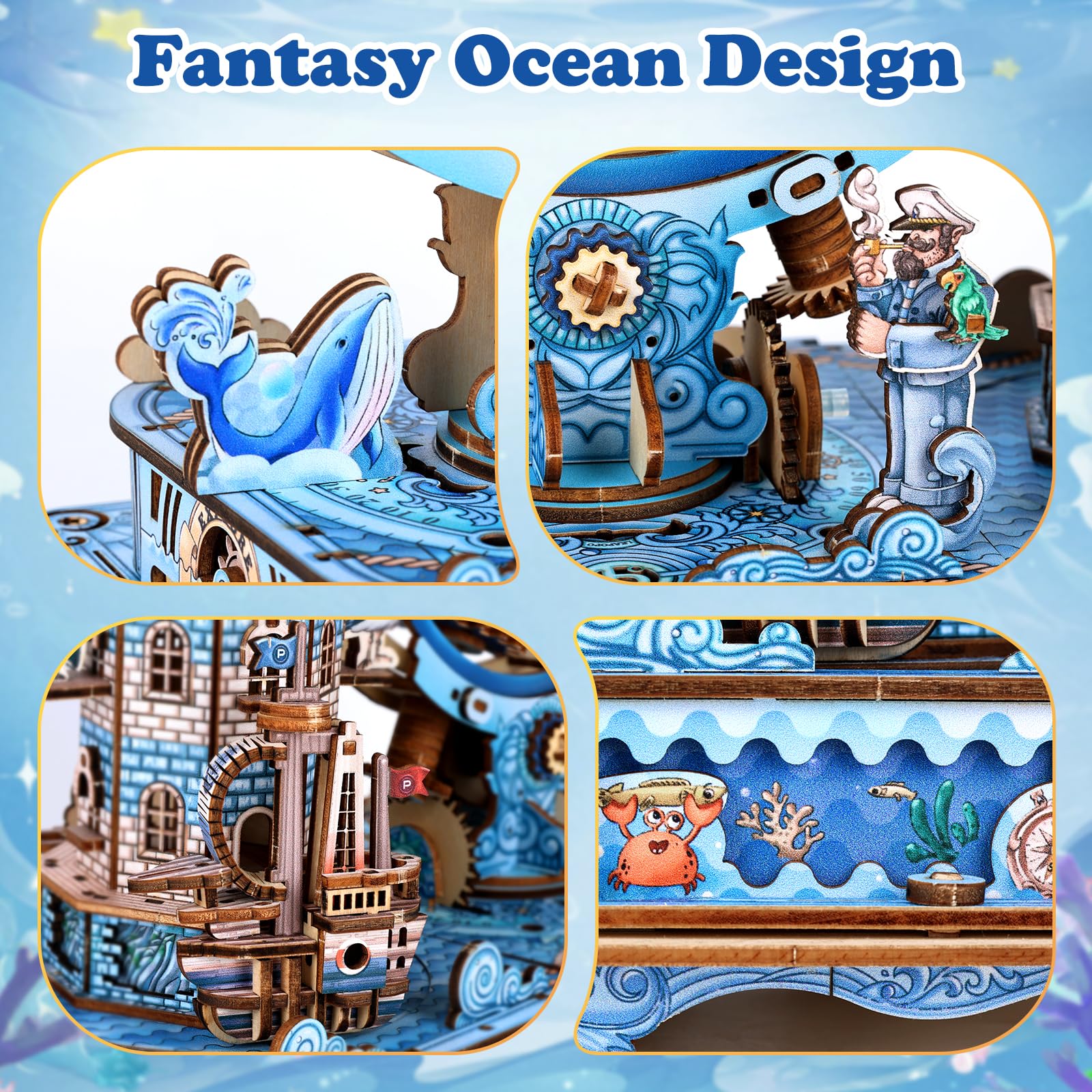 Cuteefun Puzzle 3D Madera Globo Musical Giratorio-Odisea Estelar[415Piezas]