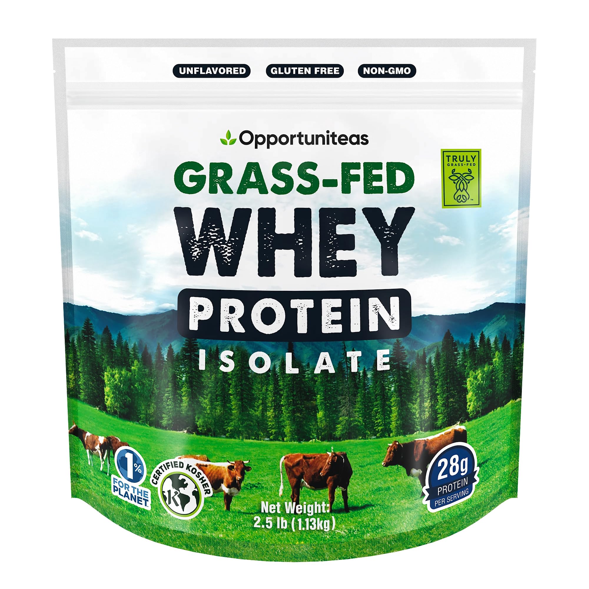 Grass Fed Whey Isolate Protein Powder – Unflavored, Heavy-Metal Tested, 28g Protein, Sourced from Ireland, Hormone-Free, Non-GMO, Packaged in USA – 2.5lb