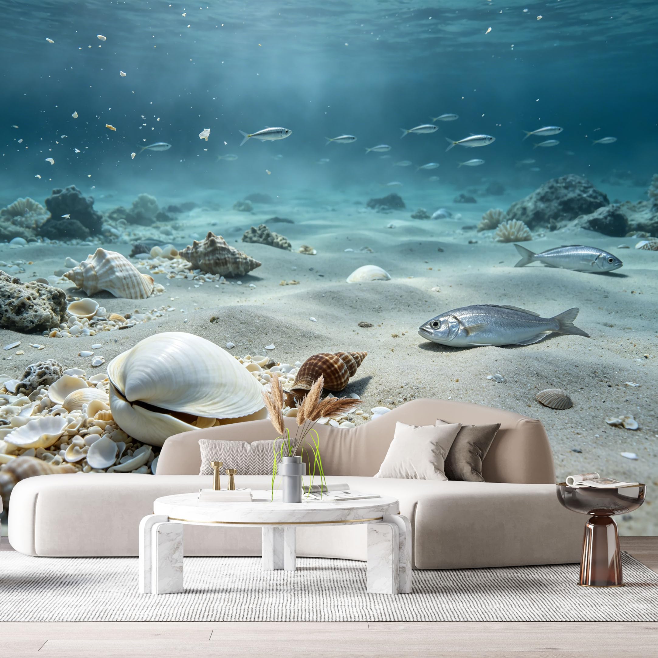Custom Size Wall Murals Ocean Marine Tropical Fish Seashells Underwater 3D SelfAdhesiveWall Fabric Removable Wallpaper Wall Decor for Living Room Bedroom Bathroom
