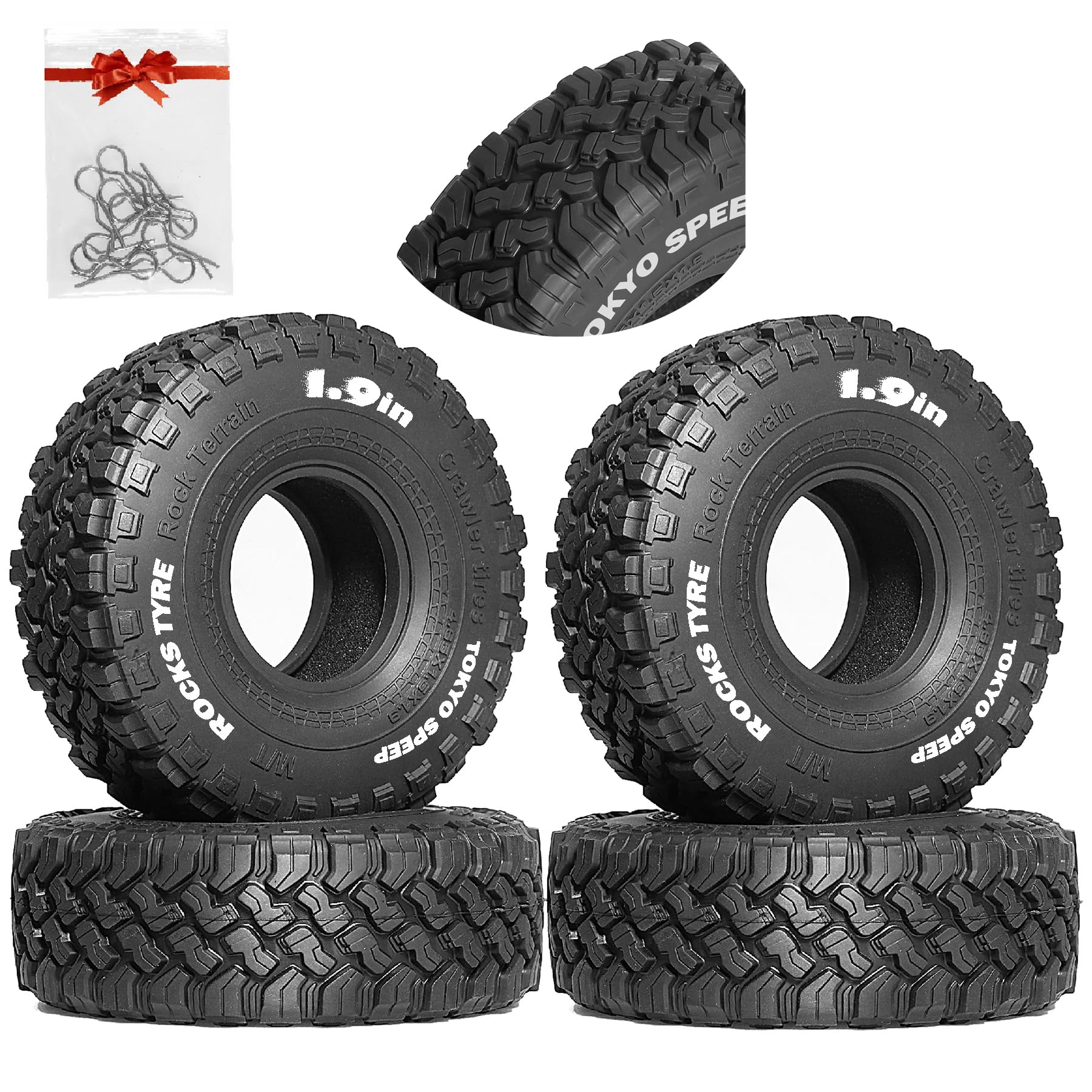 REDSPIDER1.9 Crawler Tires ?4pcs) Rubber Mud Grappler 1.9 Tires RC Crawler Tires weith Foam Insert, for FCX10 Axial SCX10 Pro UTB18 TRX4 Redcat Gen8 7VS4-10 1/10 RC Crawler Car