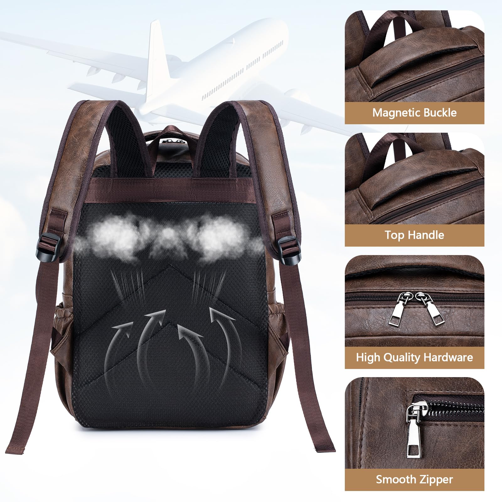 Plecak Skórzany 40x30x15cm British Airways Wizzair Bagaż Podręczny Samolotowy, Wodoodporny Elegancki Plecak Podróżny Nowoczesny Dla Unisex Z Przegrodą Na Laptopa 15.6 Cala