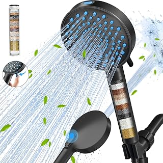 Filtered Shower Head with Handheld, Water Softener Filters for Hard Water - Remove Chlorine - Reduces Dry Itchy Skin High Pressure 7 Spray Mode Showerhead with Filters, Matte Black