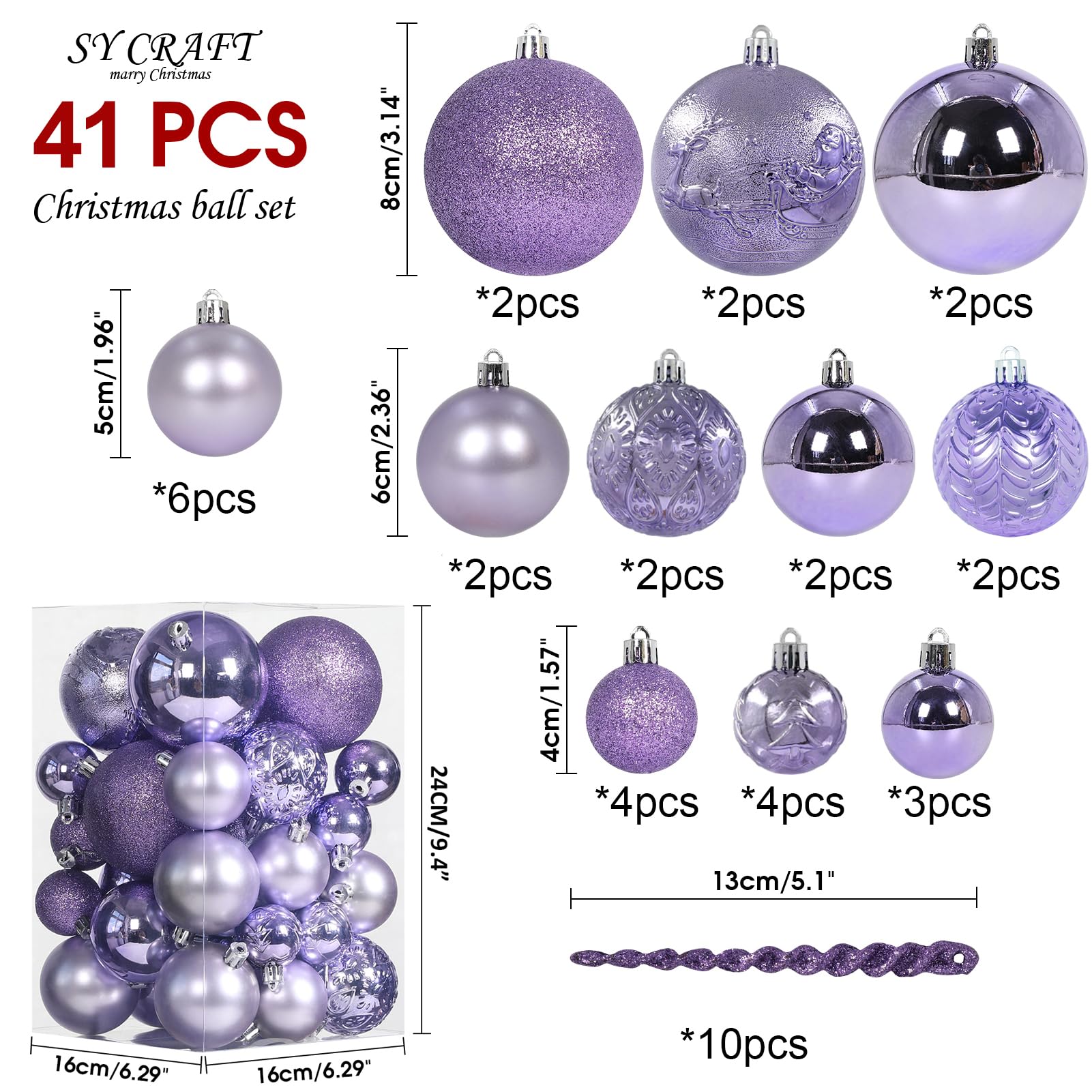 Christmas Ball Ornaments for Christmas Decorations - 41 Pieces Xmas Tree Shatterproof Ornaments with Hanging Loop for Holiday and Party Decoration