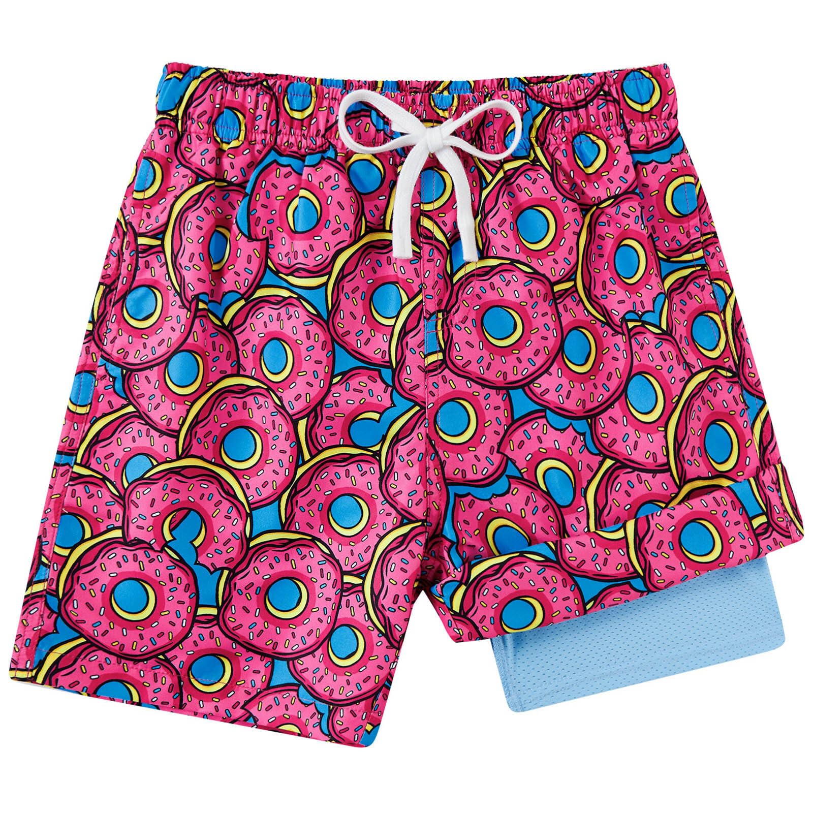 kids4ever Badehose für Jungen mit Kompression Liner 2 in 1 Atmungsaktiv Badeshorts 3D Druck Boardshorts Elastisch Verstellbar Tunnelzug Strandhose mit Taschen 7-16 Jahre