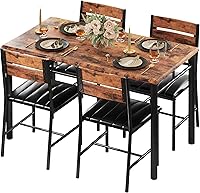 IRONCK Rustic Brown Dining Table Set for 4 - Compact Wood Kitchen Table with Upholstered Padded Chairs for Small Spaces