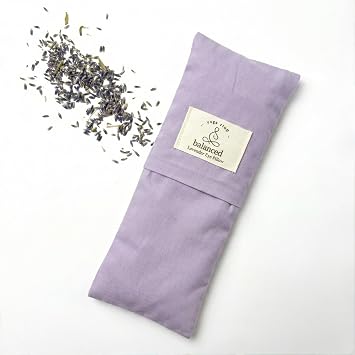 BYS Weighted Lavender Eye Pillow, Organic Cotton Fabric, Grey and White, with Travel Pouche