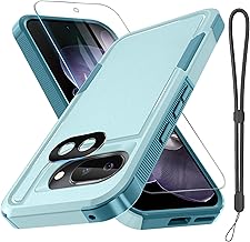 RMOCR Case for Google Pixel 9A, Full Body Heavy Duty Rugged Shockproof Protective Phone Cover with Lanyard Strap, Tempered Glass Screen Protector and Camera Lens Cover, Mint Green