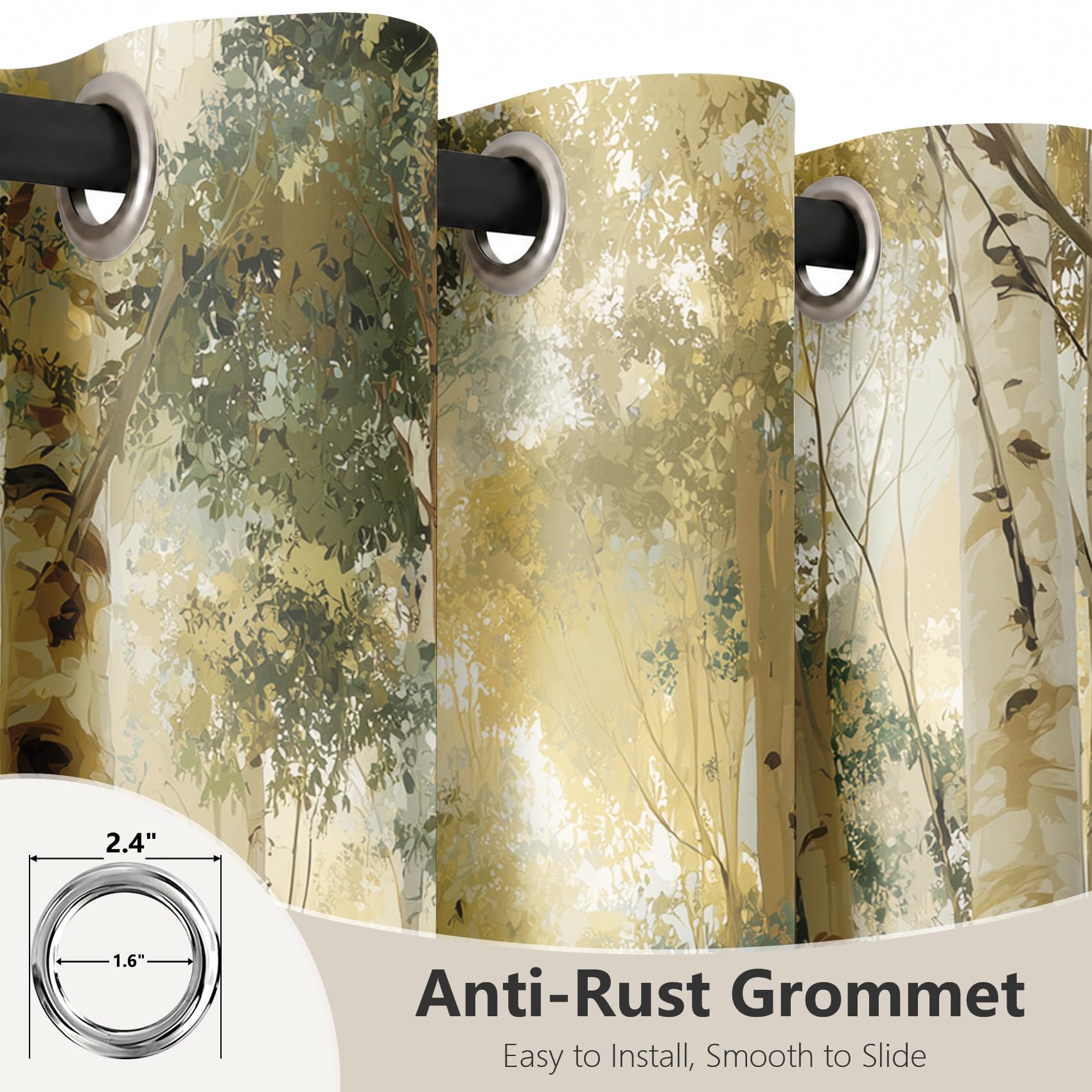 Rideau Occultant Forêts Rideaux Thermiques Forêt de Bouleau pour Salon Chambre, Lot de 2 Rideaux et Draperies Intérieurs à Oeillets, 140x220 cm (LxH)