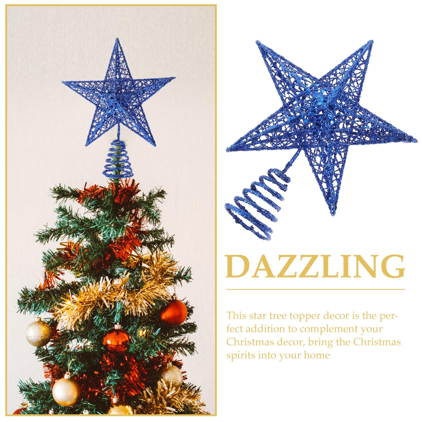 Ciieeo Estrella para Copa de Árbol de Navidad Decoración de Estrella de Metal Brillante Adorno de Árbol de Navidad Forma para Uso Sala de Estar