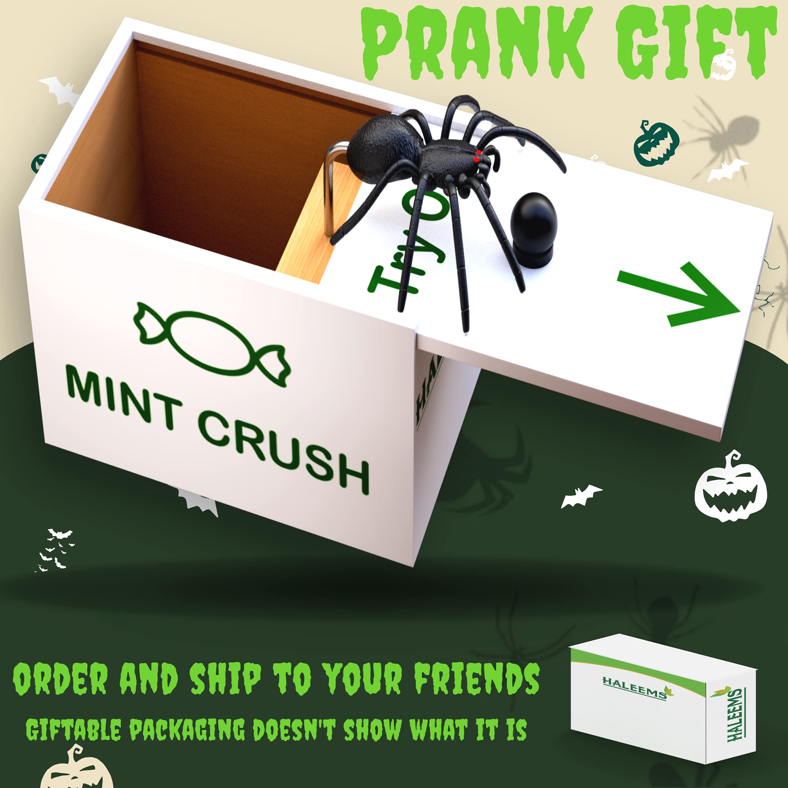 HALEEMS Spider in a Box Prank Gift The Only Spider Box Prank with Spooky Laugh Sound Wooden