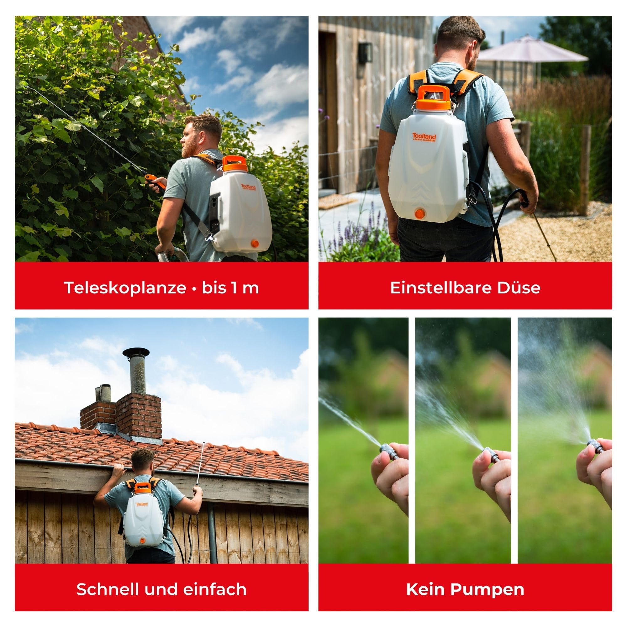 Toolland Elektrischer Rückensprüher 12L, wiederaufladbare Gartenspritze mit Lithium Akku, Teleskoplanze, verstellbare Düse, automatische Pumpe, Pflanzensprüher, Unkrautsprüher