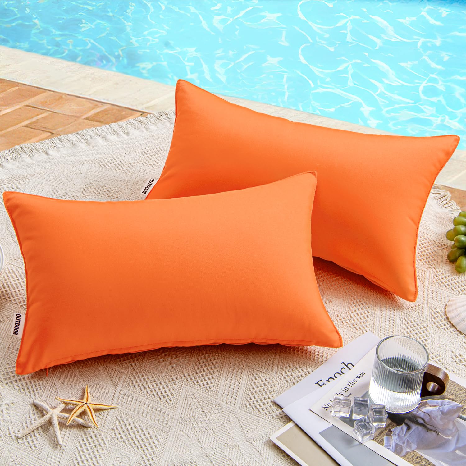 MIULEE Pack of 2 Decorative Outdoor Waterproof Pillow Covers Rectangular Garden Cushion Sham Throw Pillowcase Summer Shell for Fall Patio Tent Couch