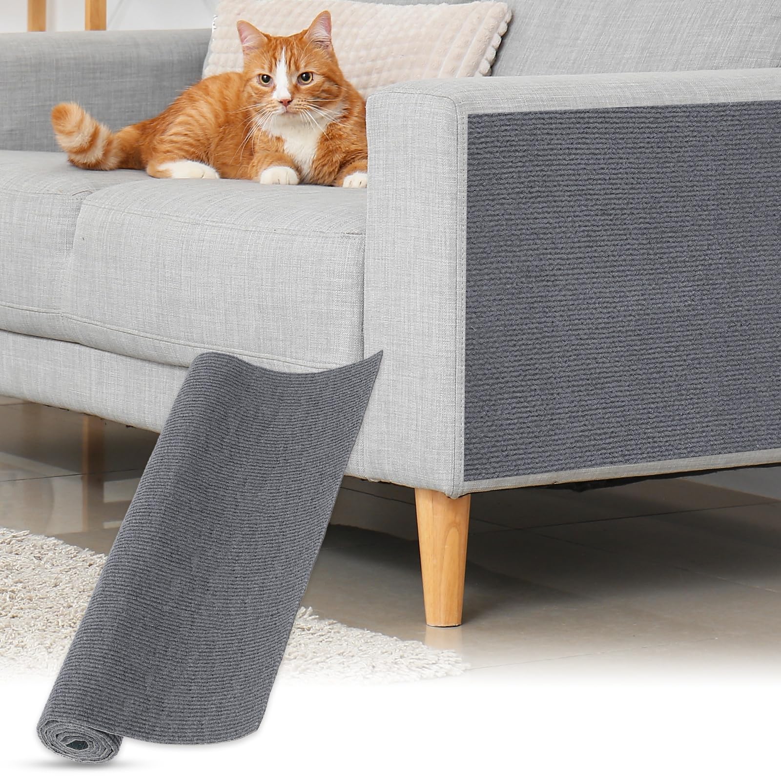 sourcing map Self-Adhesive Cat Scratching Mat, 1 Roll 39.4" x 23.6" Couch Protector from Cat Claws for DIY Sofa, Wall, Doors, Cut Anti Cats Scratch Pad Carpet Mat, Dark Gray