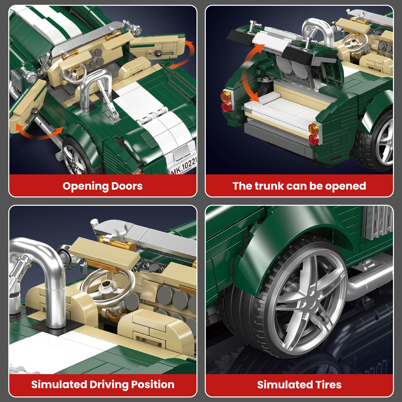 Mould King Juego de construcción vintage convertible, 1198 piezas, coche deportivo retro, juguete de construcción para adultos y niños a partir de 14 años, 10228